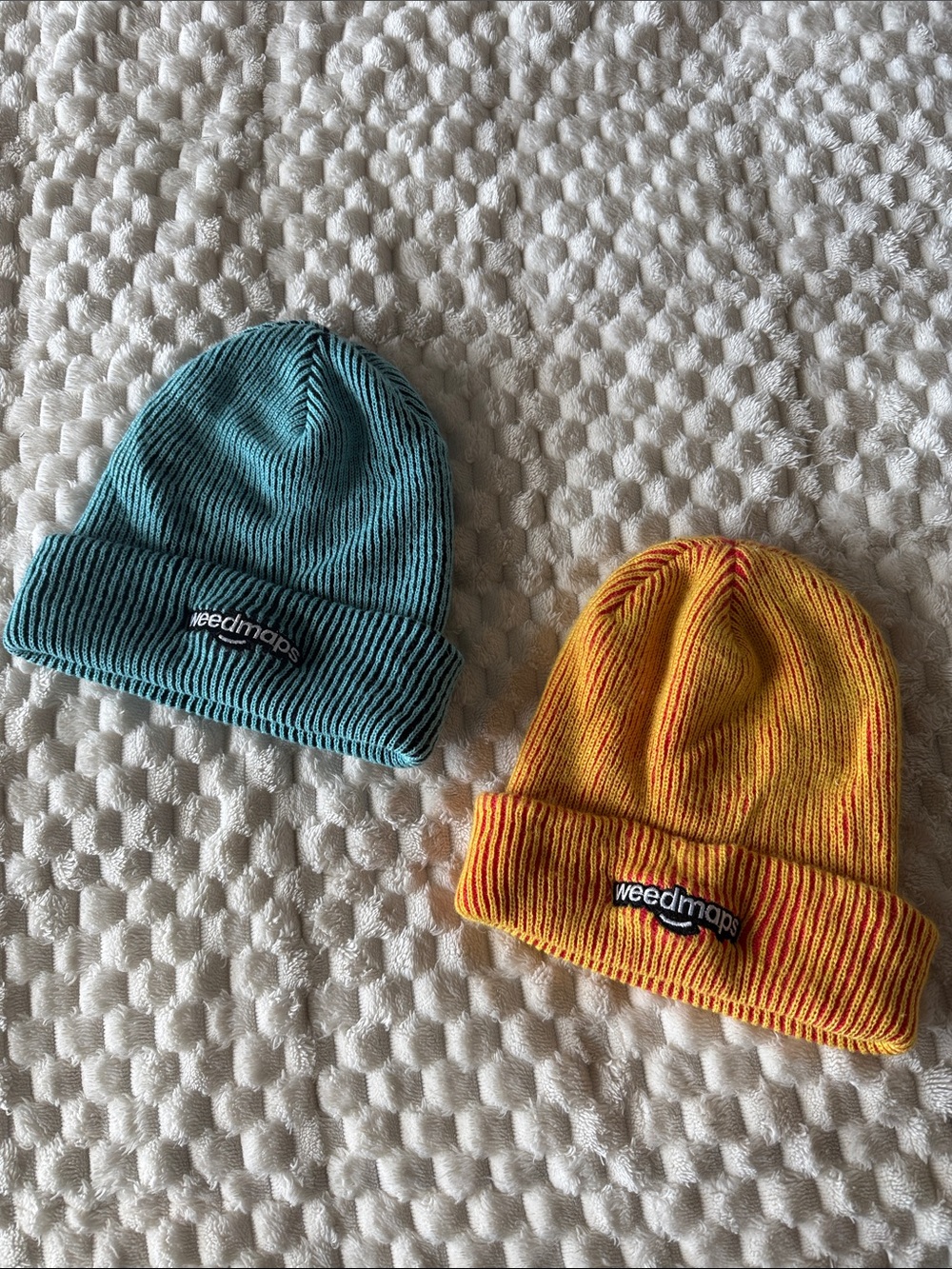 Weedmaps Ribbed Beanie Hat Bundle- Teal and Yellow